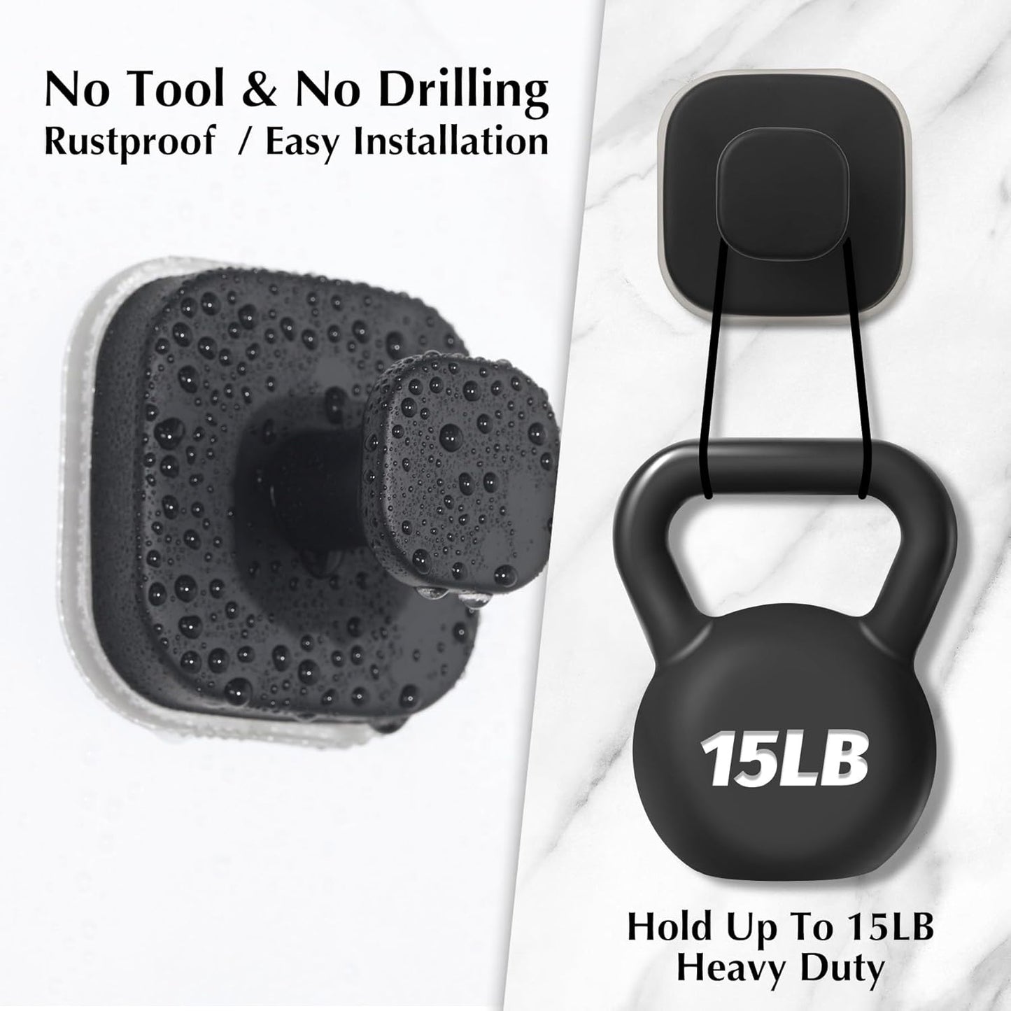 Suction Cup Hooks for Shower - Reusable No-Drill Mounting - Hooks for Towels, Robes & Loofah on