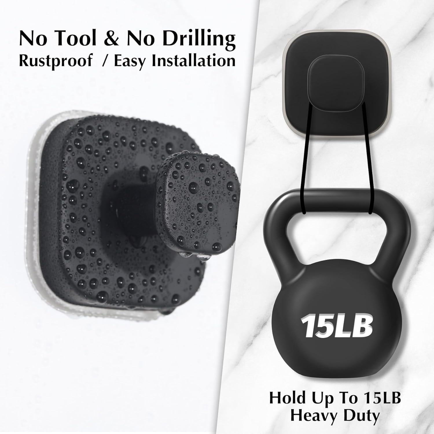 Suction Cup Hooks for Shower - Reusable No-Drill Mounting - Hooks for Towels, Robes & Loofah on
