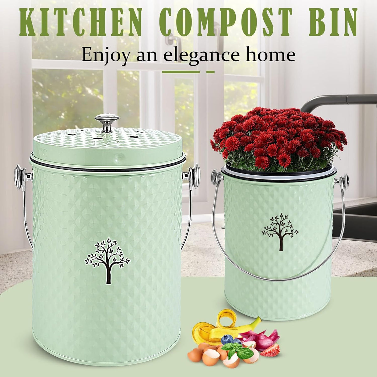 AOSION Countertop Compost Bin Kitchen，Odorless Indoor Compost Bin with Lid and Compost Bags,Compost