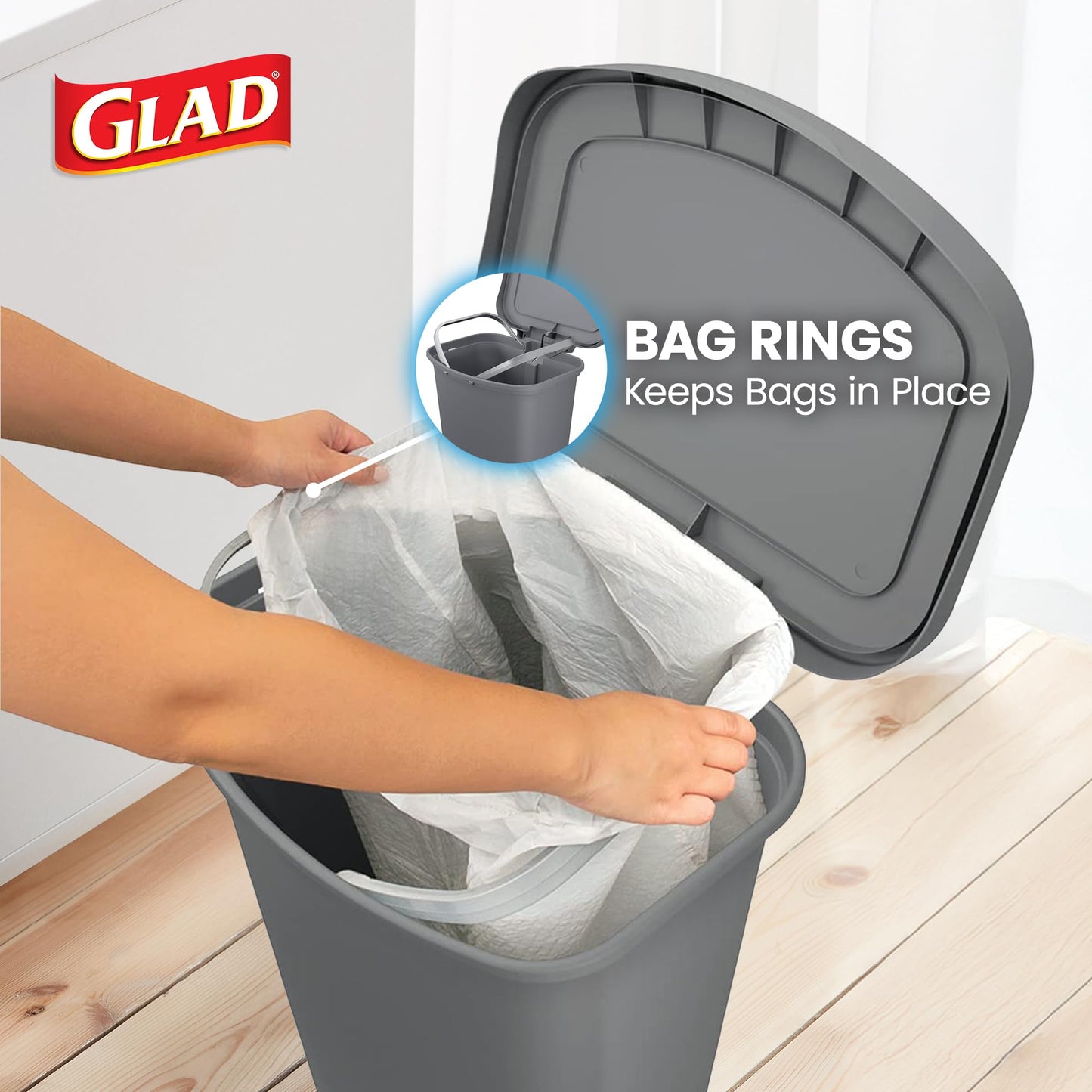 Glad Trash Can with Clorox Odor Protection | Plastic Bin, 13 Gallon, Grey