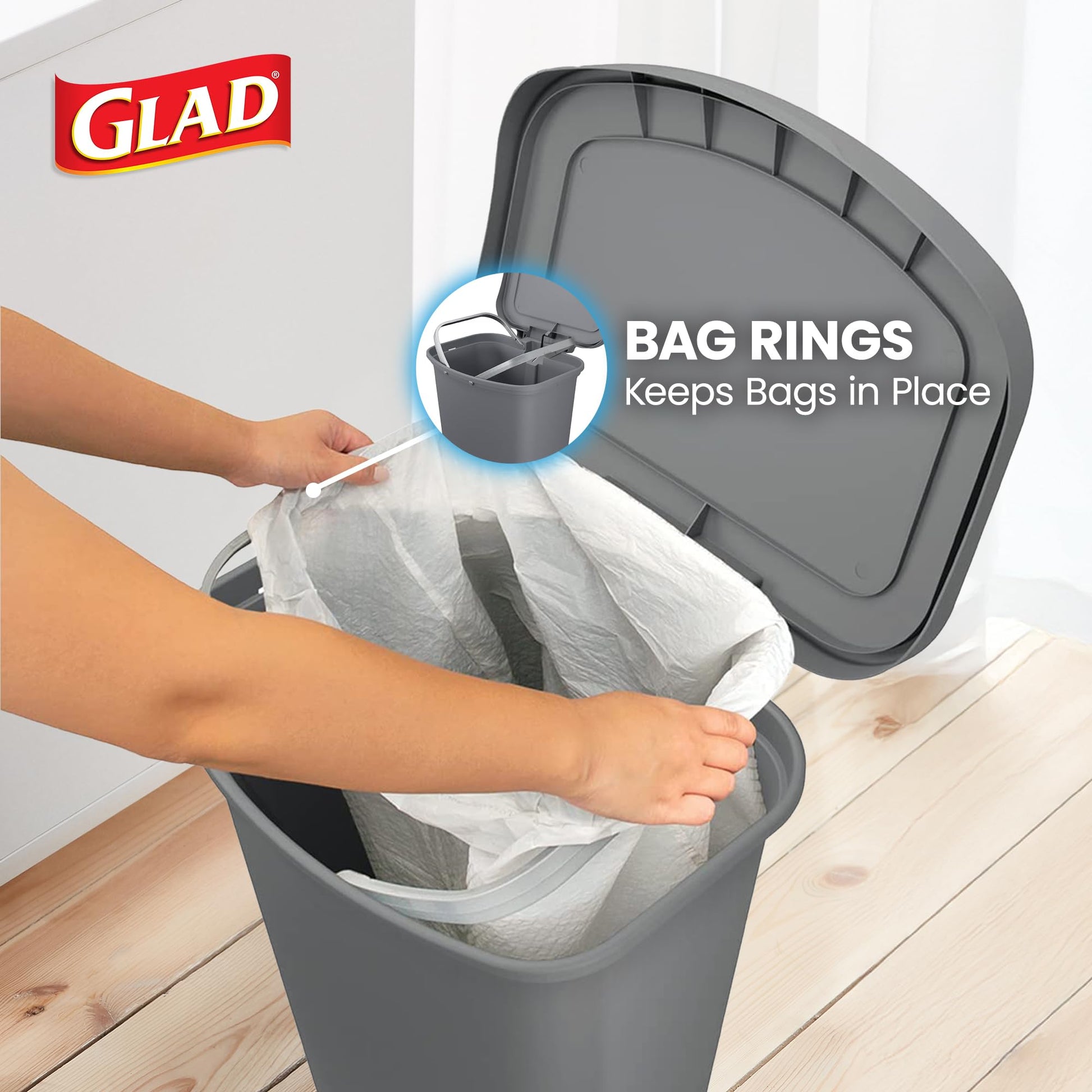 Glad Trash Can with Clorox Odor Protection | Plastic Bin, 13 Gallon, Grey