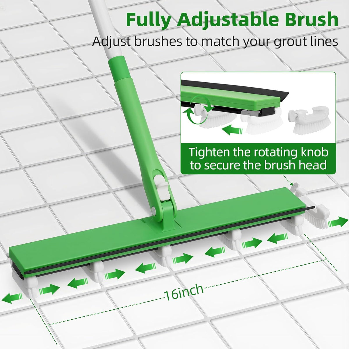 Grout Cleaner Brush with 66'' Long Handle Stiff Bristle Multi-Line Cleaner Adjustable Heads Grout