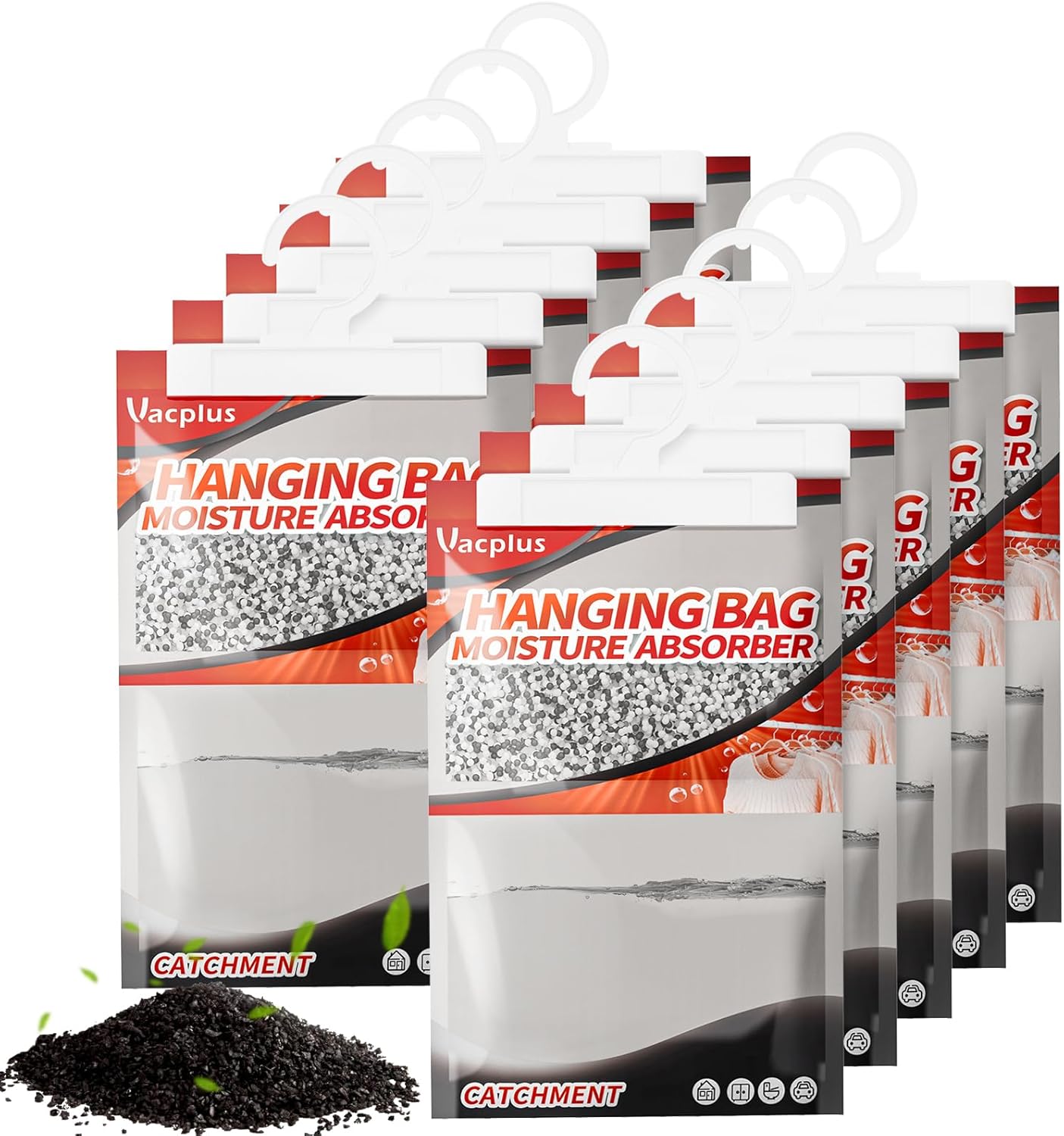 Vacplus Moisture Absorbers, Hanging Closet Dehumidifier Bags, Humidity Packs, Desiccant, Closet