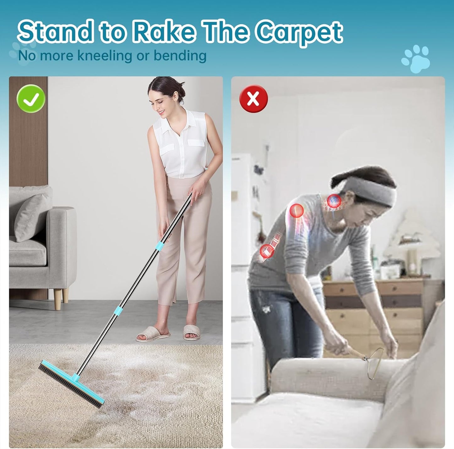 Carpet Rake - 60" Long Handle Pet Hair Removal with Metal Fabric Edge Design,Carpet Broom,Carpet