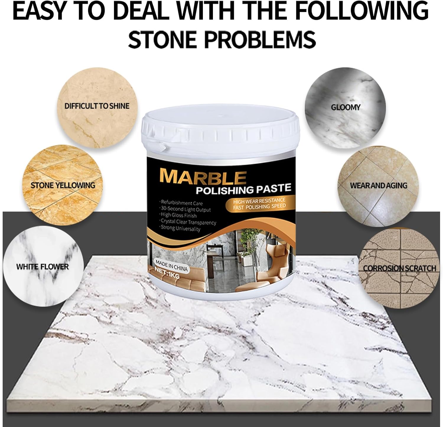 Marble Polishing Paste Kit, Marble Polishing Compound, Countertop Cleaner, Quartz Polish, Sealant &