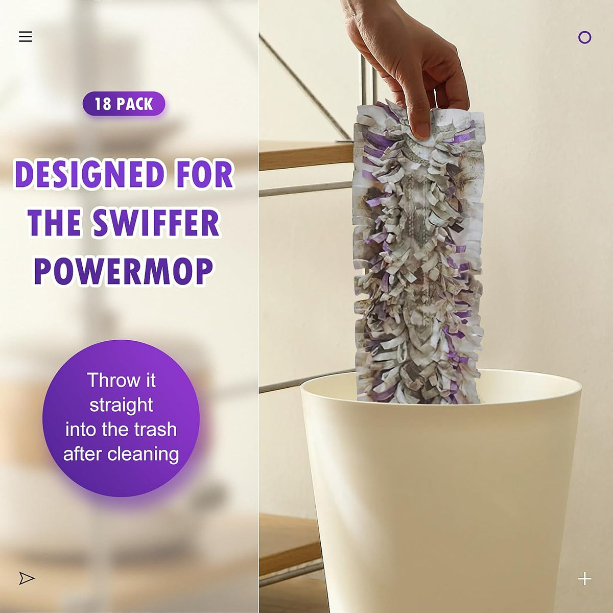 18 Count Disposable mop Pads Refills for Swiffer PowerMop Multi-Surface Mop and PowerMop Wood Mop