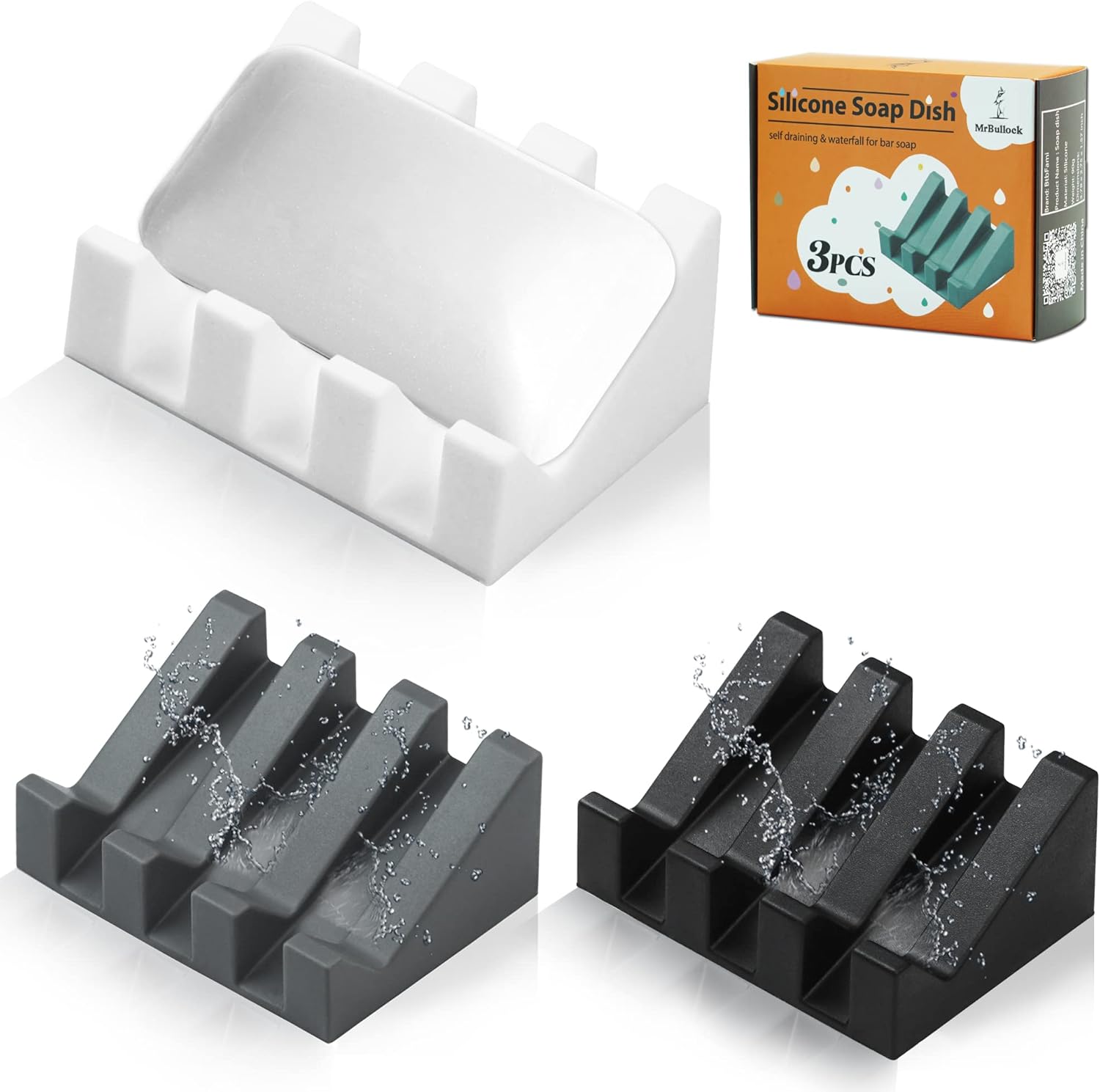 Silicone Soap Dish for Bar Soap Holder for Shower Bathroom Self Draining Waterfall Drying Tray Keep