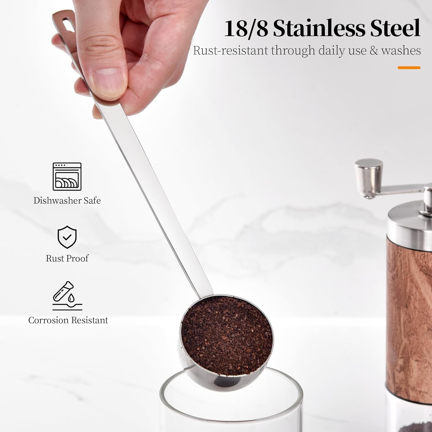 Long Handle Coffee Scoop: 8.6 Inch 18/8 Stainless Steel 2 Tablespoon Metal Measuring Spoon Tbsp