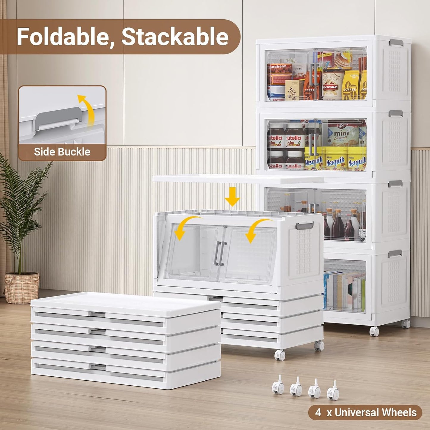 BROVIEW 324 Qt Plastic Storage Bins with Lid, Doors & Wheels, 3Pack Extra Large Stackable