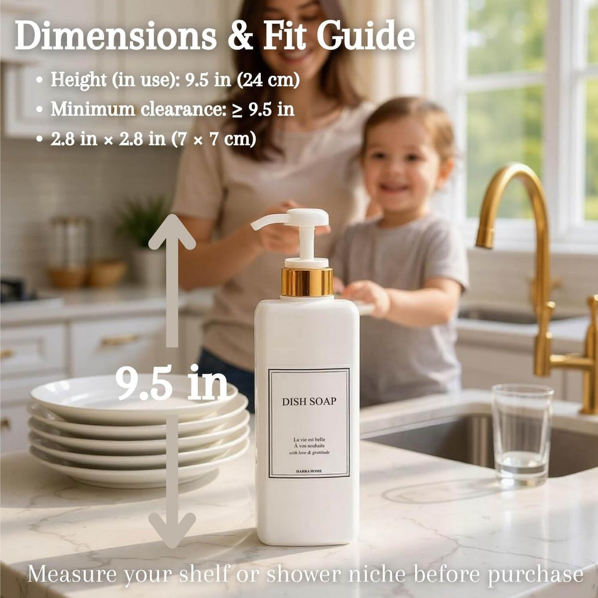 Modern Gold Design Large 27 oz Shampoo and Conditioner Dispensers - Empty Plastic Refillable Pump