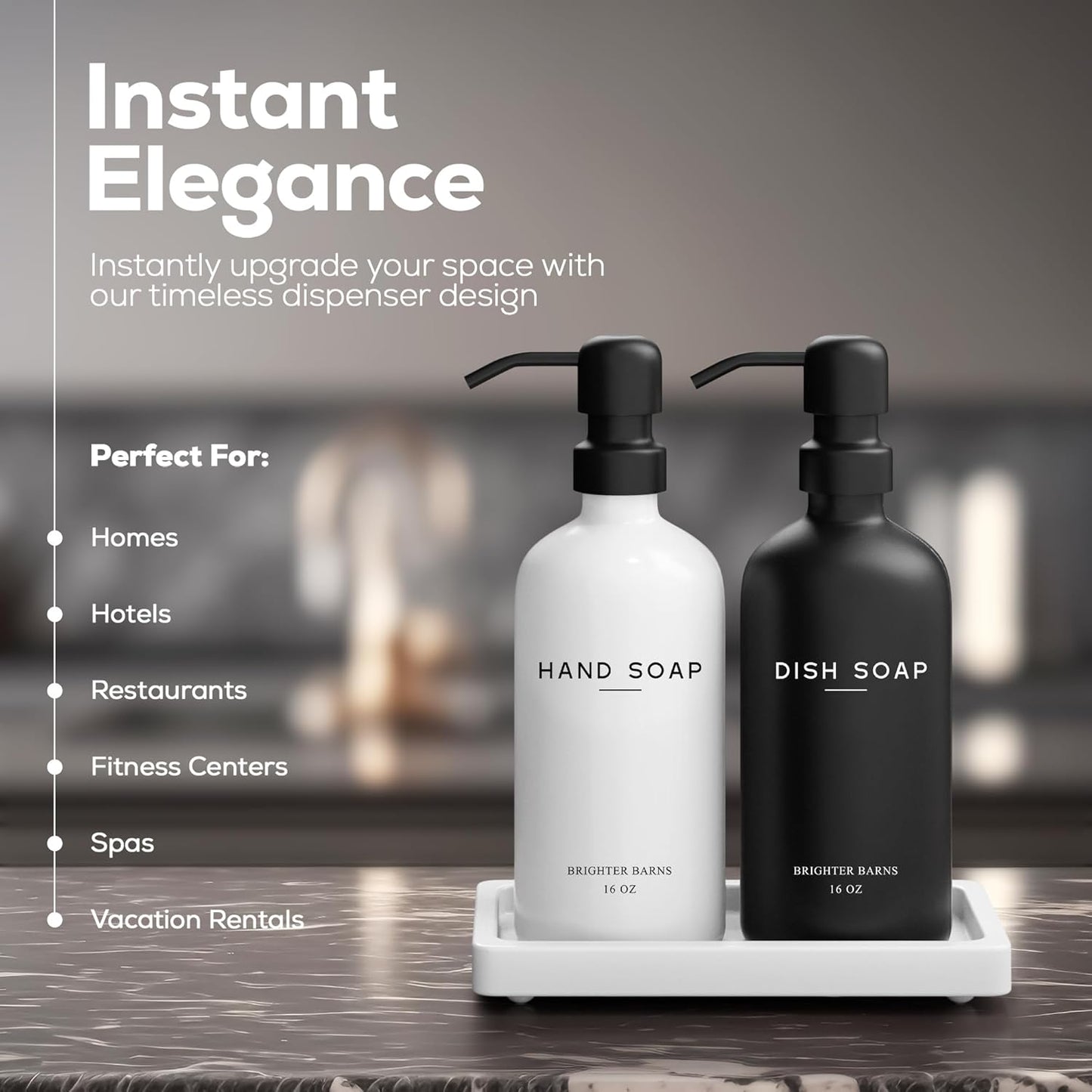 Luxury Glass Hand and Dish Soap Dispenser Set by Brighter Barns - Kitchen Soap Dispenser Set with