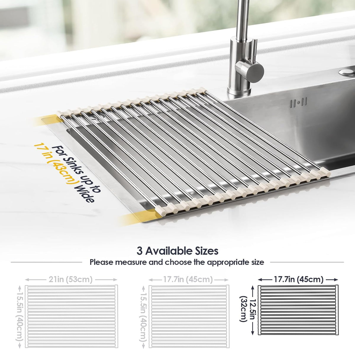 Tomorotec 17.7" x 12.5" Roll Up Dish Drying Rack Over Sink Drying Rack Sink Cover Kitchen Sink