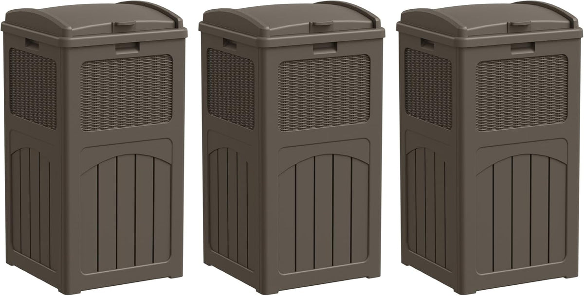 Greesum 33 Gallon Outdoor Trash Can with Lid, Waterproof Resin Garbage Bin for Hideaway, Deck