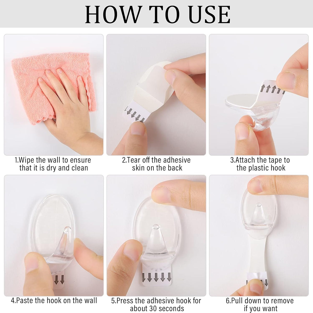 Blulu 12 Pcs Clear Adhesive Hooks for Hanging Wall Hooks Heavy Duty 22 lb Max No Damage Waterproof