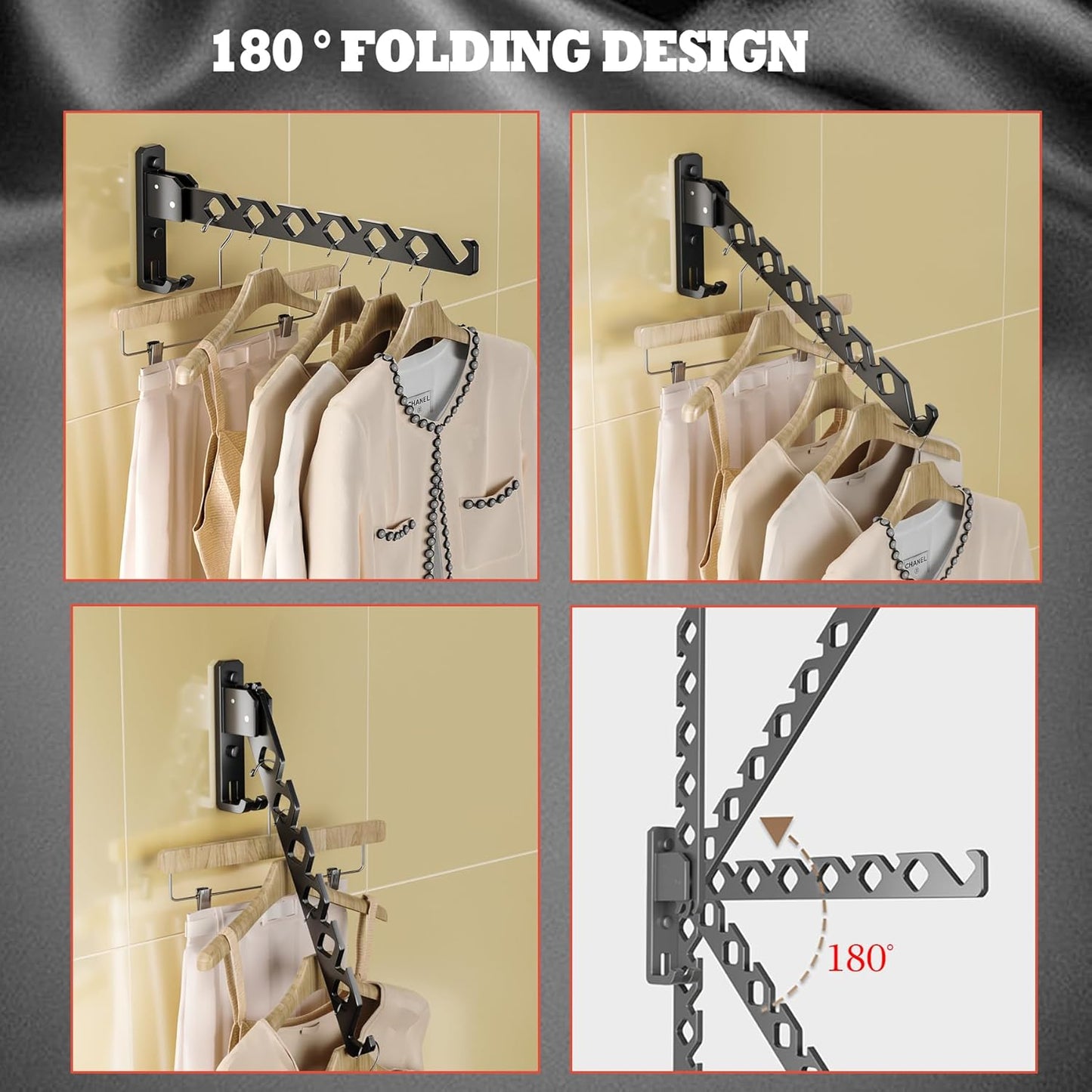 Dr.DJ Wall Mount Coat Hanger Holder Black Clothes Drying Organizer Rack Garment Hooks Aluminium