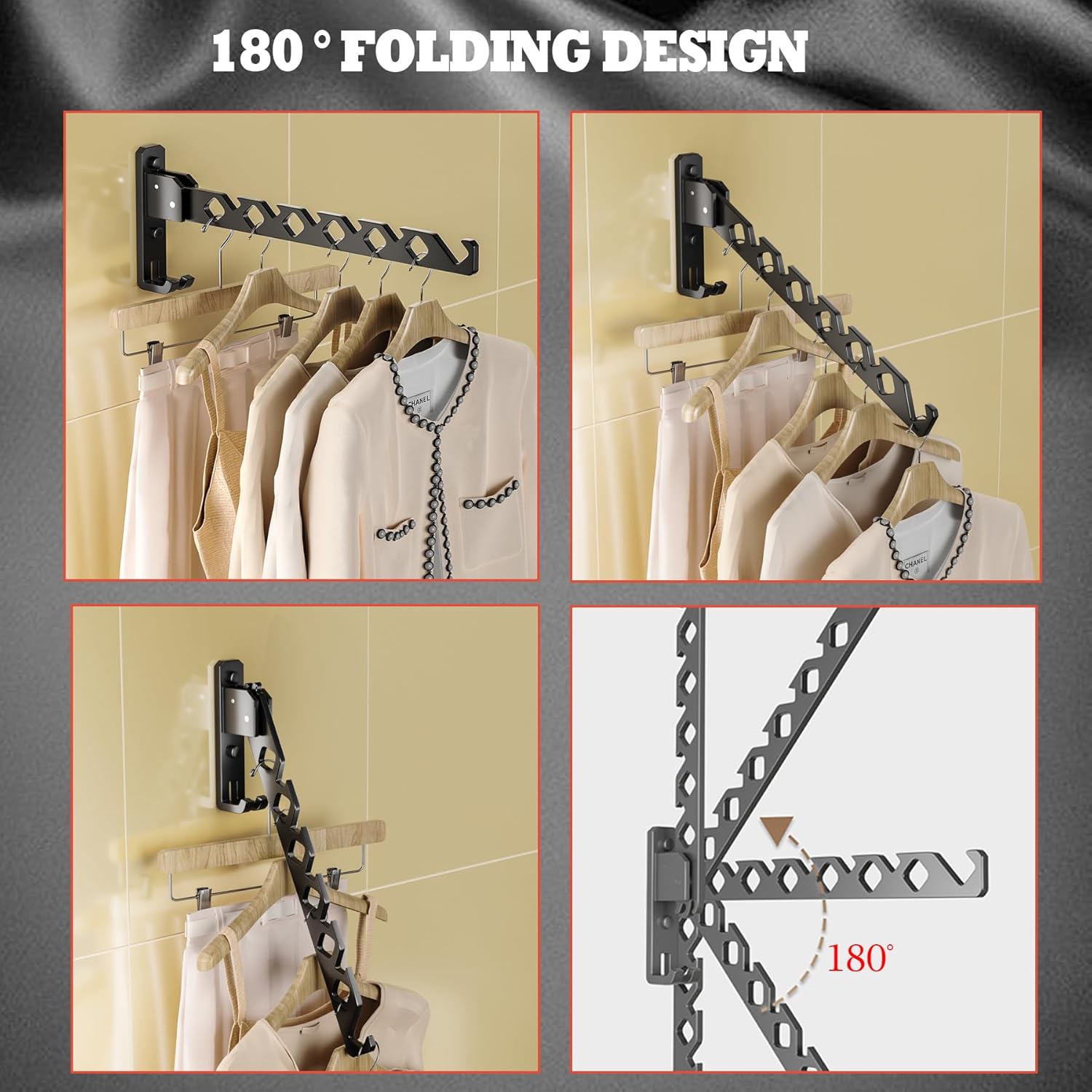 Dr.DJ Wall Mount Coat Hanger Holder Black Clothes Drying Organizer Rack Garment Hooks Aluminium