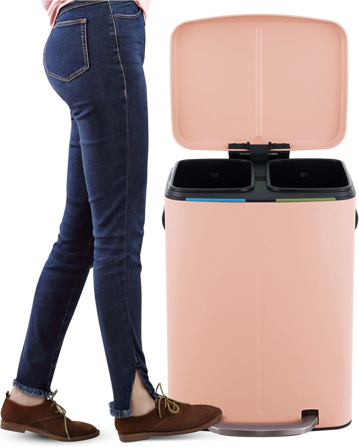 happimess HPM1005G Marco Rectangular 10.6-Gallon Double Bucket Trash Can with Soft-Close Lid