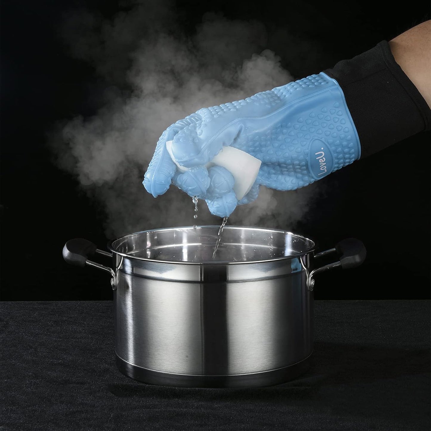 Kitchen Oven Gloves - Dual-Layer Heat Resistant Grilling Gloves, Silicone Oven Mitts with 5