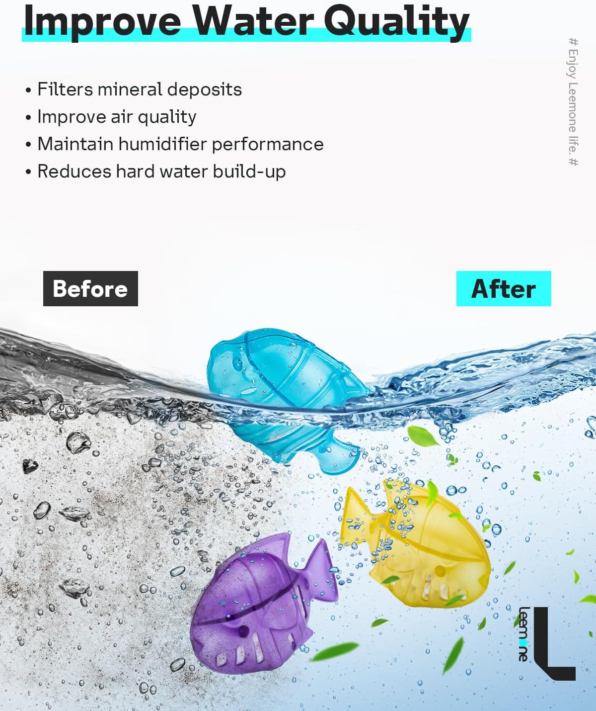 Leemone Humidifier Cleaning Fish for Humidifiers & Fish Tanks, 6 Pack Humidifier Cleaner, Purifies