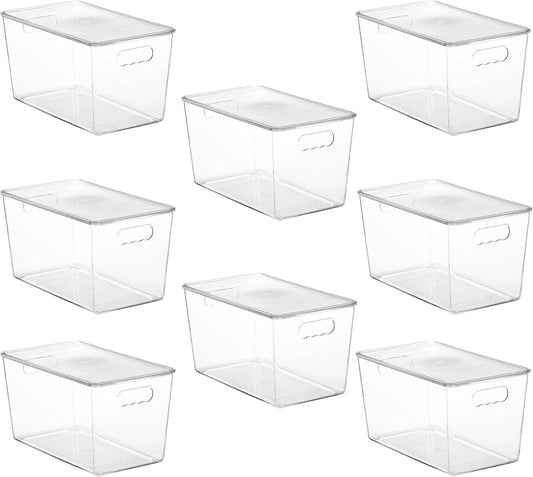 Vtopmart 8 Pack Clear Stackable Storage Bins with Lids,XLarge Plastic Containers with Handle for