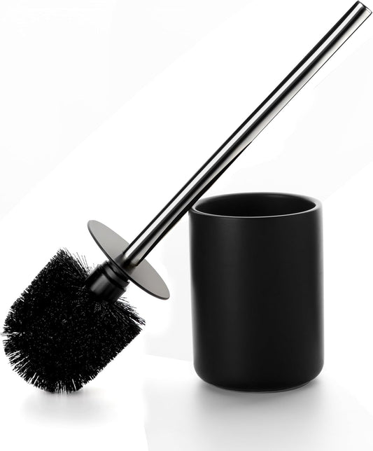 Ceramic Toilet Brush & Holder Set - Freestanding Deep-Cleaning Toilet Bowl Cleaner Brush, Stainless
