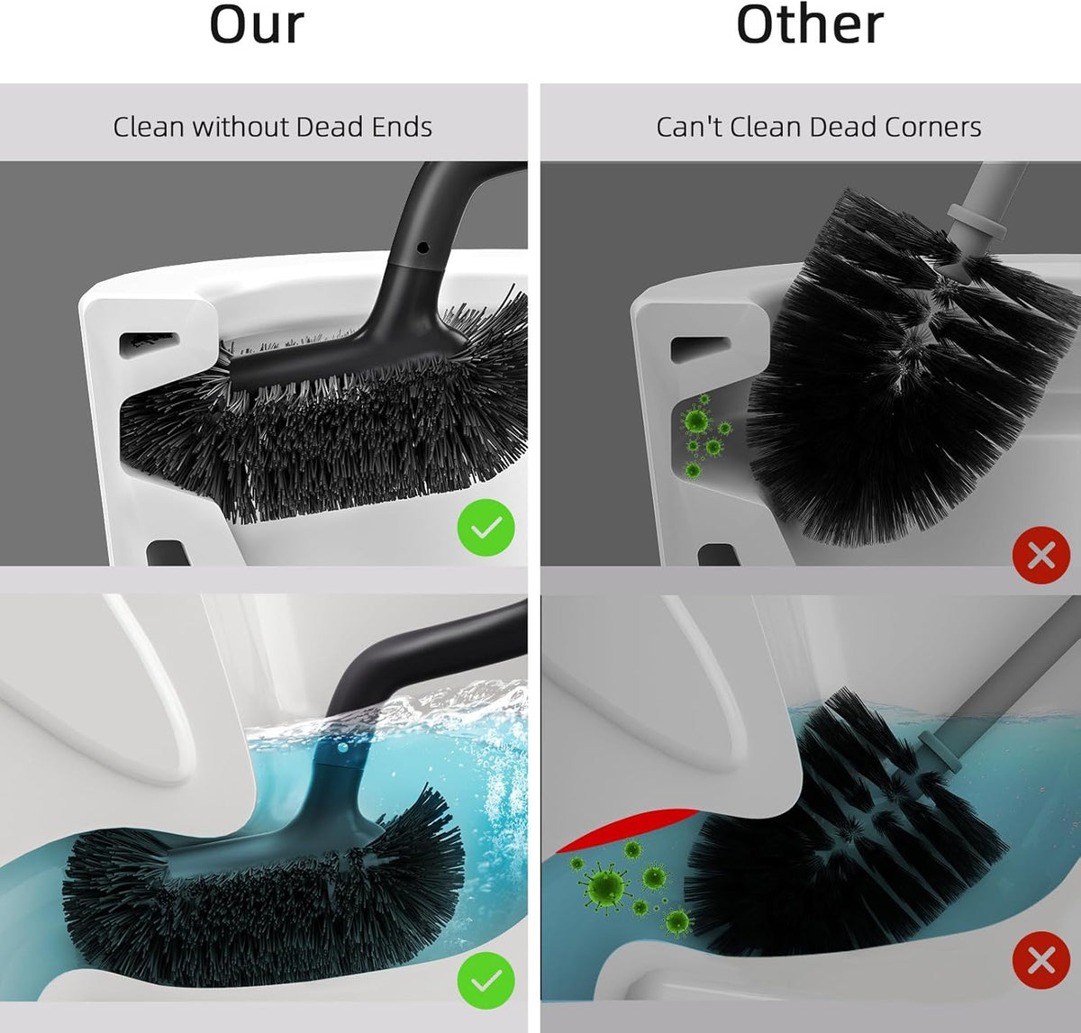 HAMITOR Toilet Bowl Brush Holder Set: Bathroom Deep Cleaning Toilet Cleaner Scrubber Under Rim with