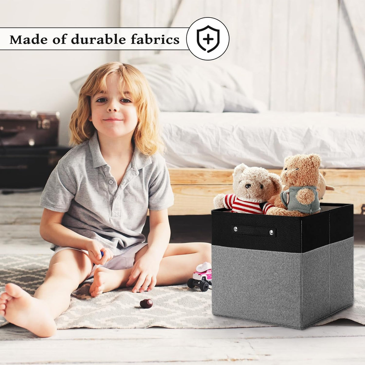 13 x 13 Inch Fine Linen Storage Bins with Handles，Fabric Cube Boxs，Collapsible Basket Organizers