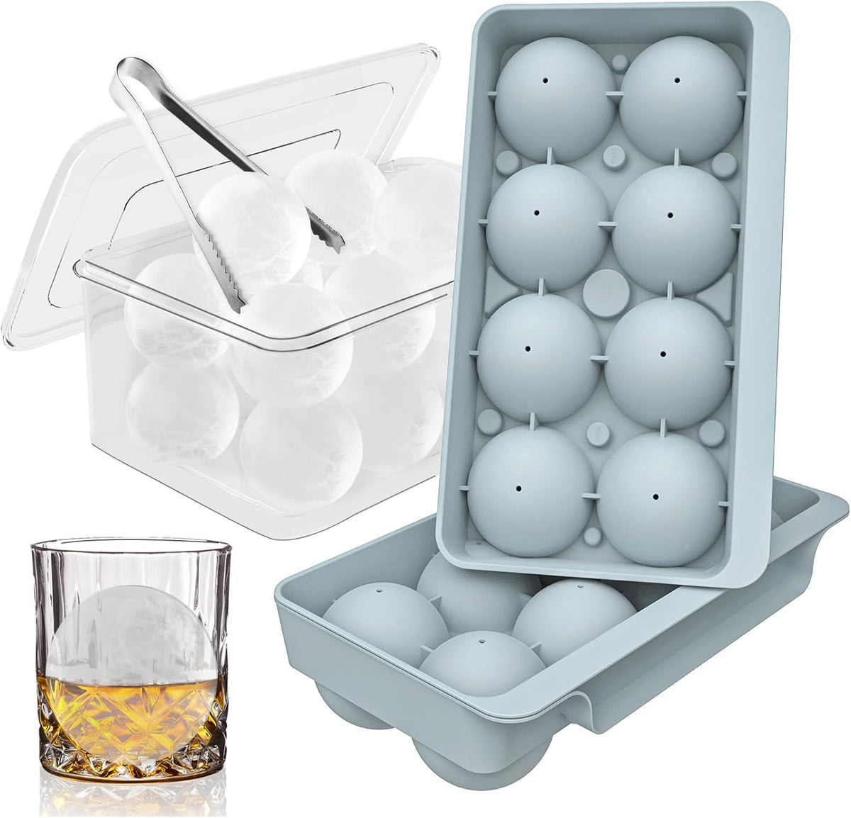 WIBIMEN Large Ice Cube Molds, Big Round Whiskey Ice Cube Trays for Freezer, Easy to Fill & Release