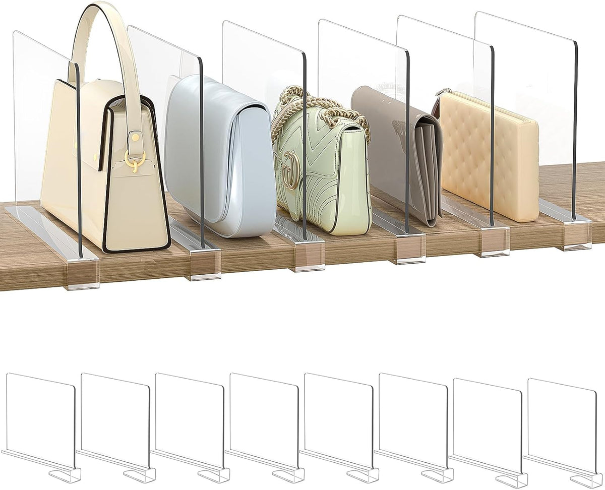 Shelf Dividers Purse Organizer for Closet: 8-Pack Acrylic Bag Storage Organizer for Handbags