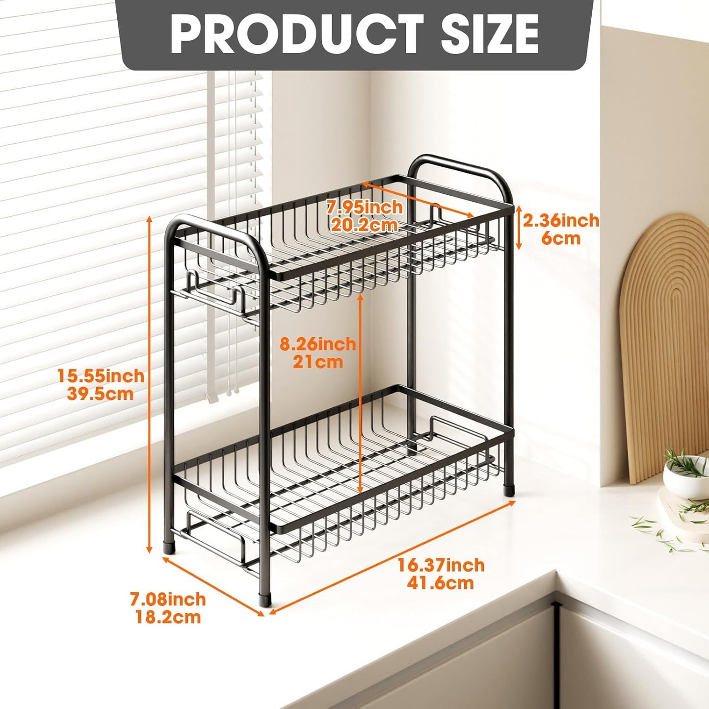 Spice Rack for Countertop, 2-Tier Standing Sturdy Metal Seasoning Organizer Holder, Space Saving