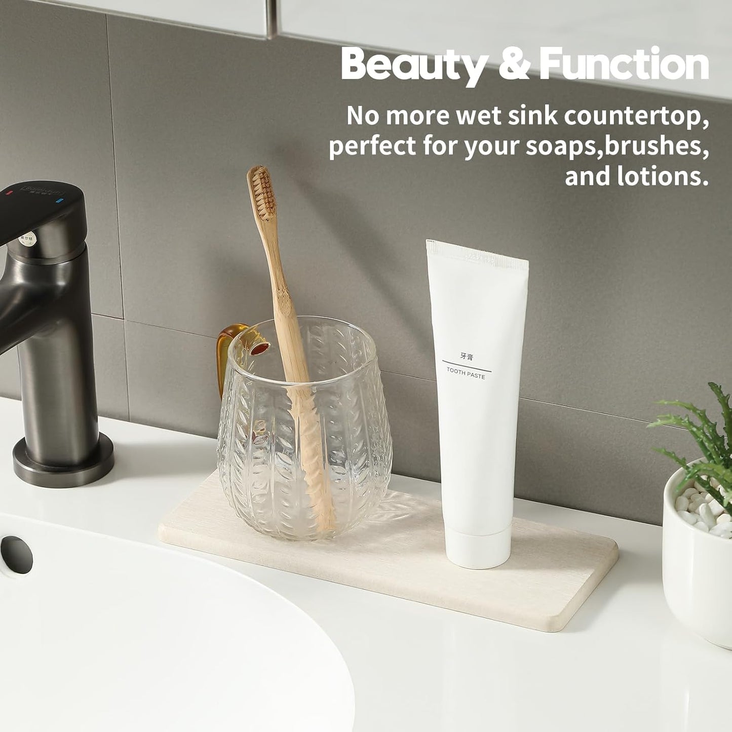 2PCS Bathroom Sink Vanity Trays, Water Absorbing Diatomite Stone Drying Soap Dish Dispenser for