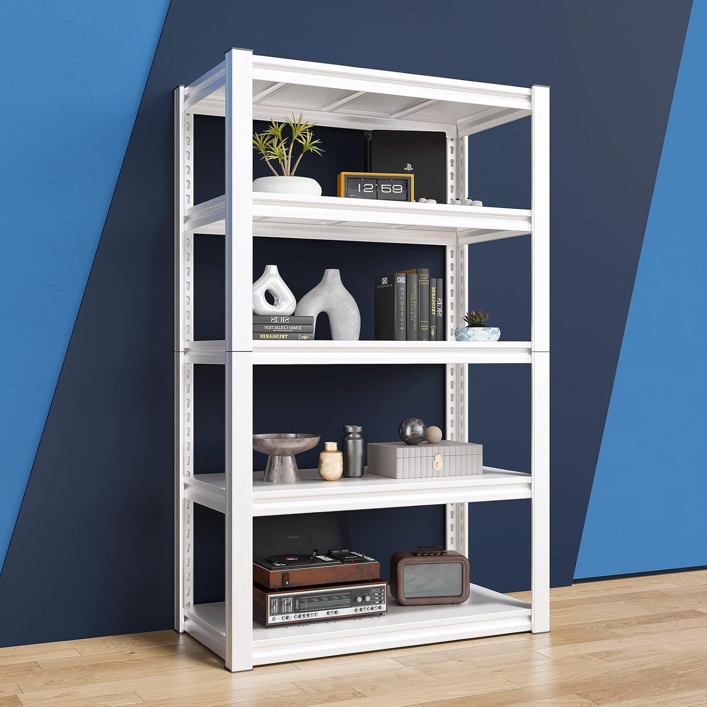 Raybee Garage Shelving Heavy Duty 2000LBS Storage Shelves Heavy Duty Shelving 5 Tier White Metal