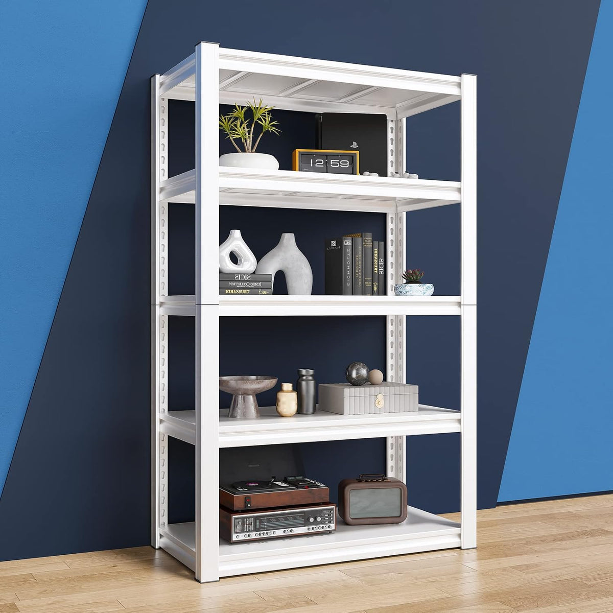 Raybee Garage Shelving Heavy Duty 2000LBS Storage Shelves Heavy Duty Shelving 5 Tier White Metal