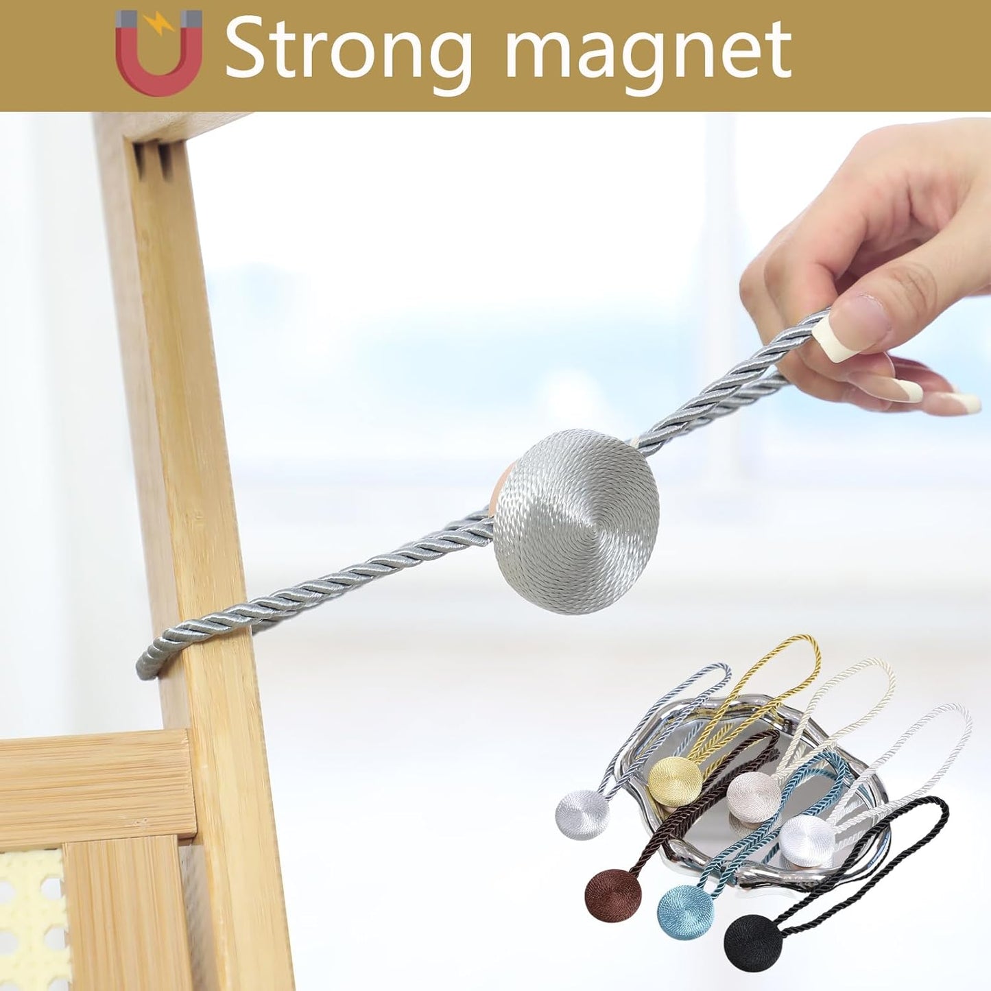 Magnetic Curtain Tiebacks - 12mm Magnetic Tie Backs for Curtains, Heavy Duty No Drill Curtain