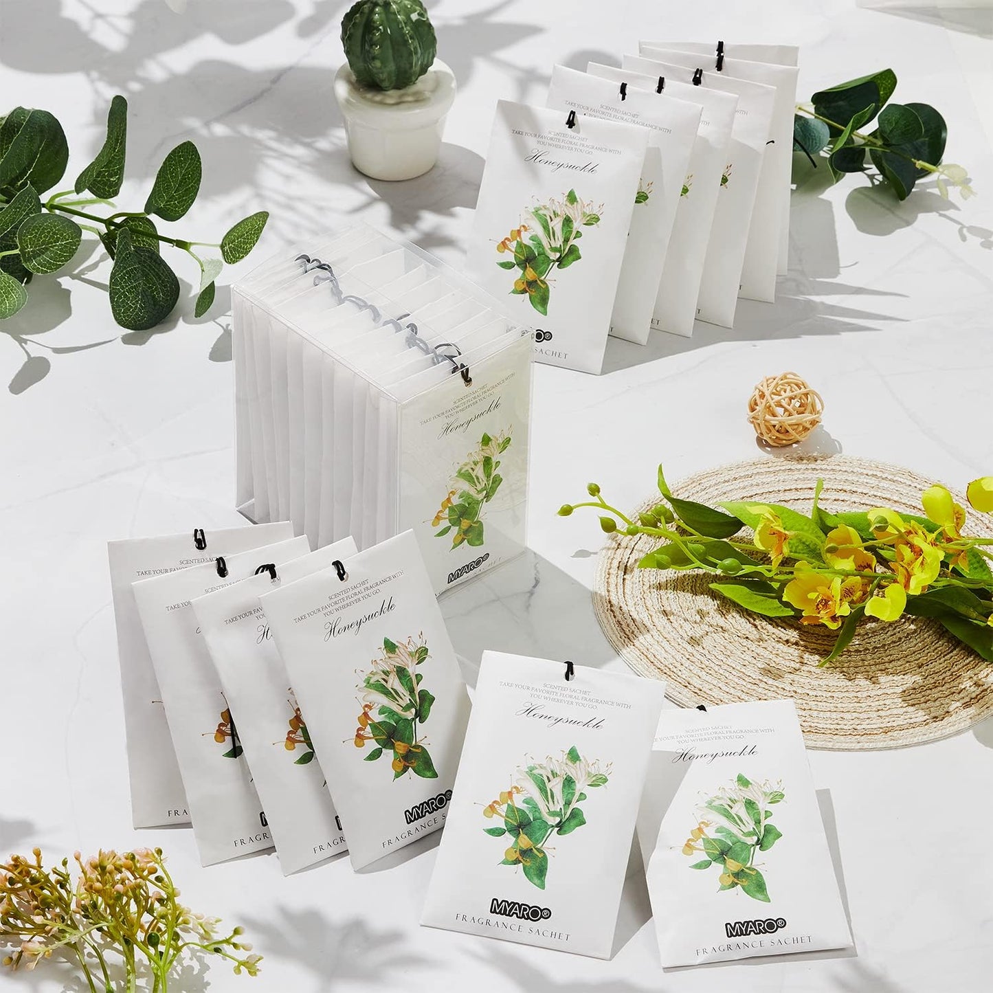 MYARO 12 Packs Honeysuckle Scented Sachets for Drawer and Closet, Long-Lasting Sachets Bags Air