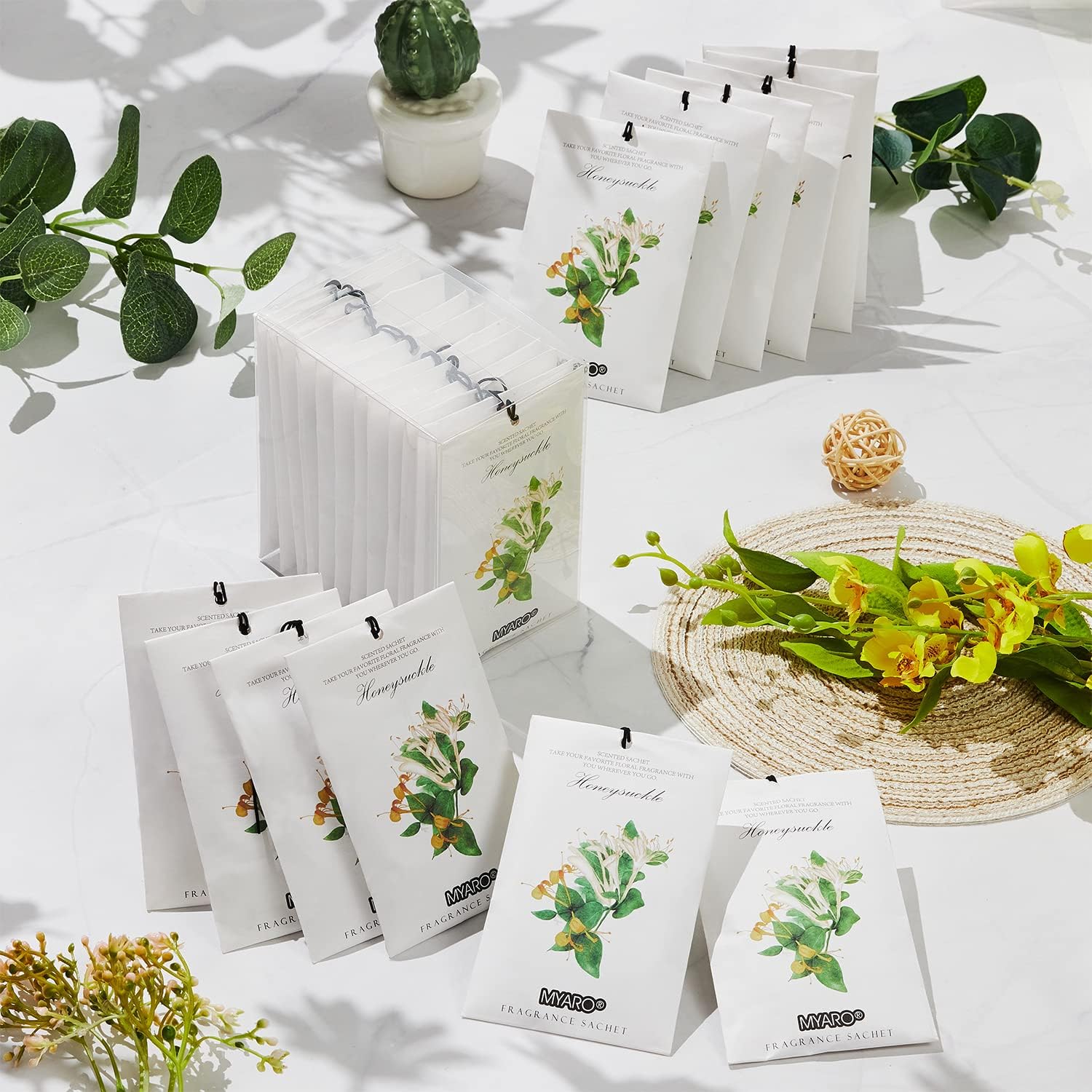 MYARO 12 Packs Honeysuckle Scented Sachets for Drawer and Closet, Long-Lasting Sachets Bags Air