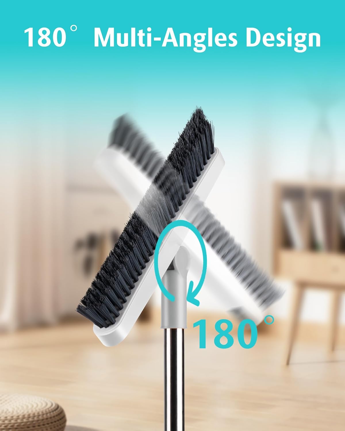 AIR U+ Grout Brush with Long Handle 180° Swivel Scrub Brush with Tweezers to Hair Clip V-Shape