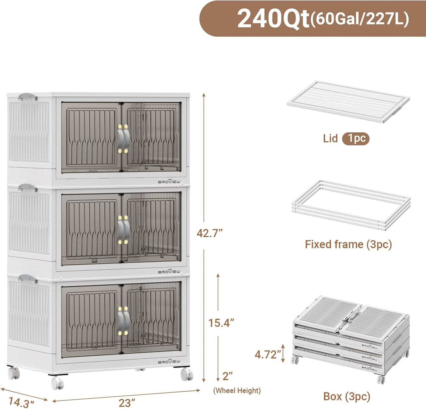 BROVIEW 240Qt Stackable Storage Bins with Lid, Extra Large Closet Organizer Collapsible Drawer