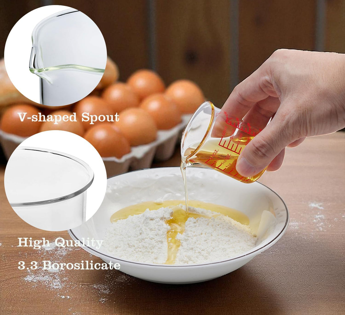High Borosilicate Glass Measuring Cup-V-Shaped Spout，Glass Measuring Beaker for Kitchen or
