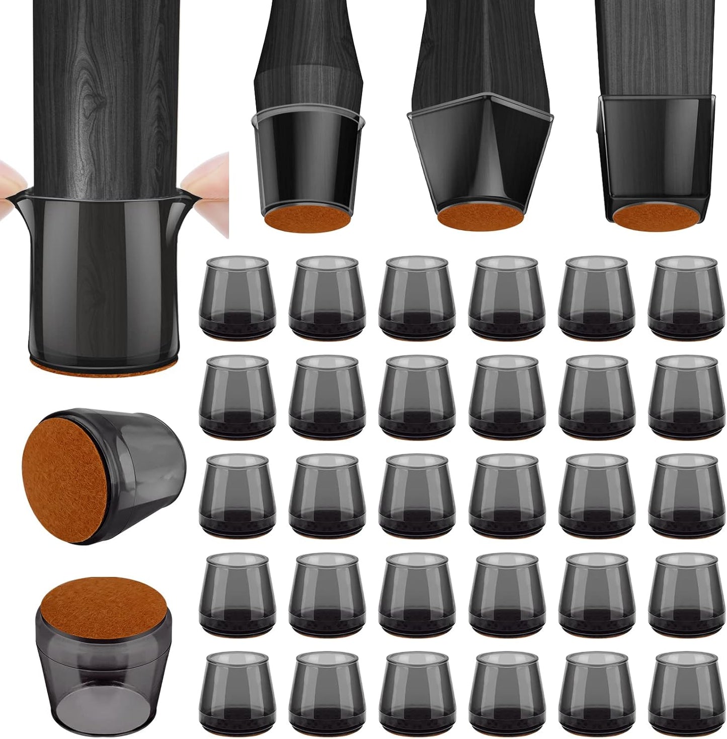 BALEINE 32 Pack Silicone Chair Leg Floor Protectors, Stool Leg Protectors Cap, Non-Slip Chair Leg