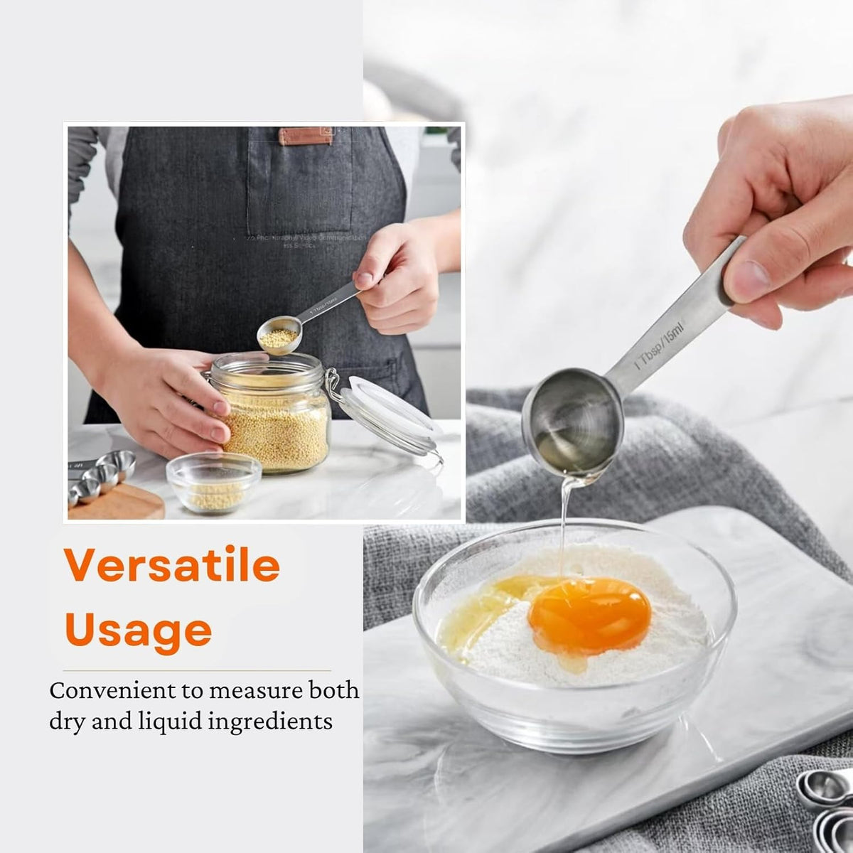 14PCS Measuring Spoons Set, 1 tbsp, 1/2 tbsp, and 1-1/16tsp Stainless Steel Measuring Spoons for