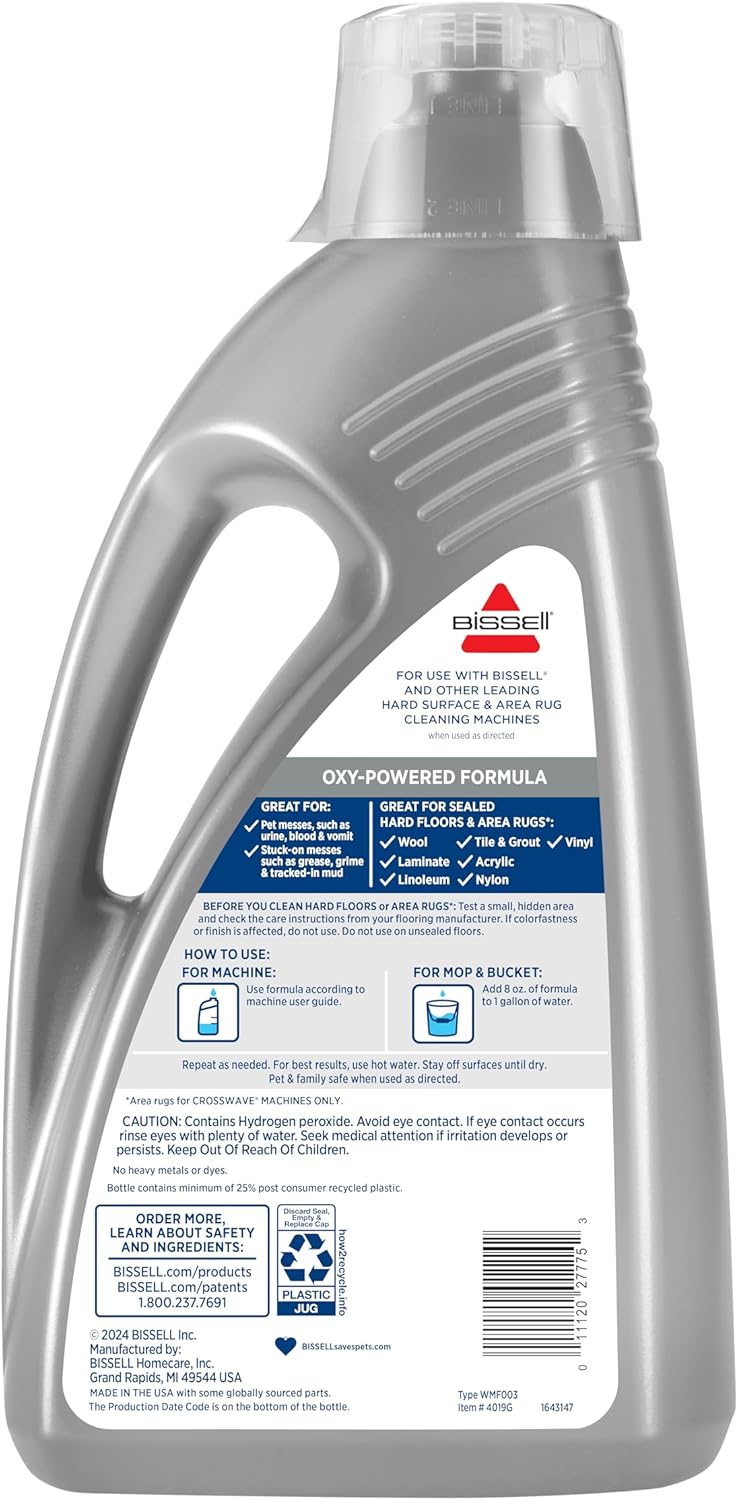 Bissell CrossWave PET PRO OXY Multi-Surface Formula, 4019G, 80 oz, Removes Stuck-On Stains like