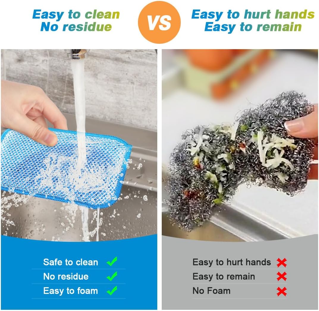 HOMEXCEL 12 Pack Scrub & Wipe Cloths, Scrub Sponges with Non-Scratch Wire Dishwashing Rag for