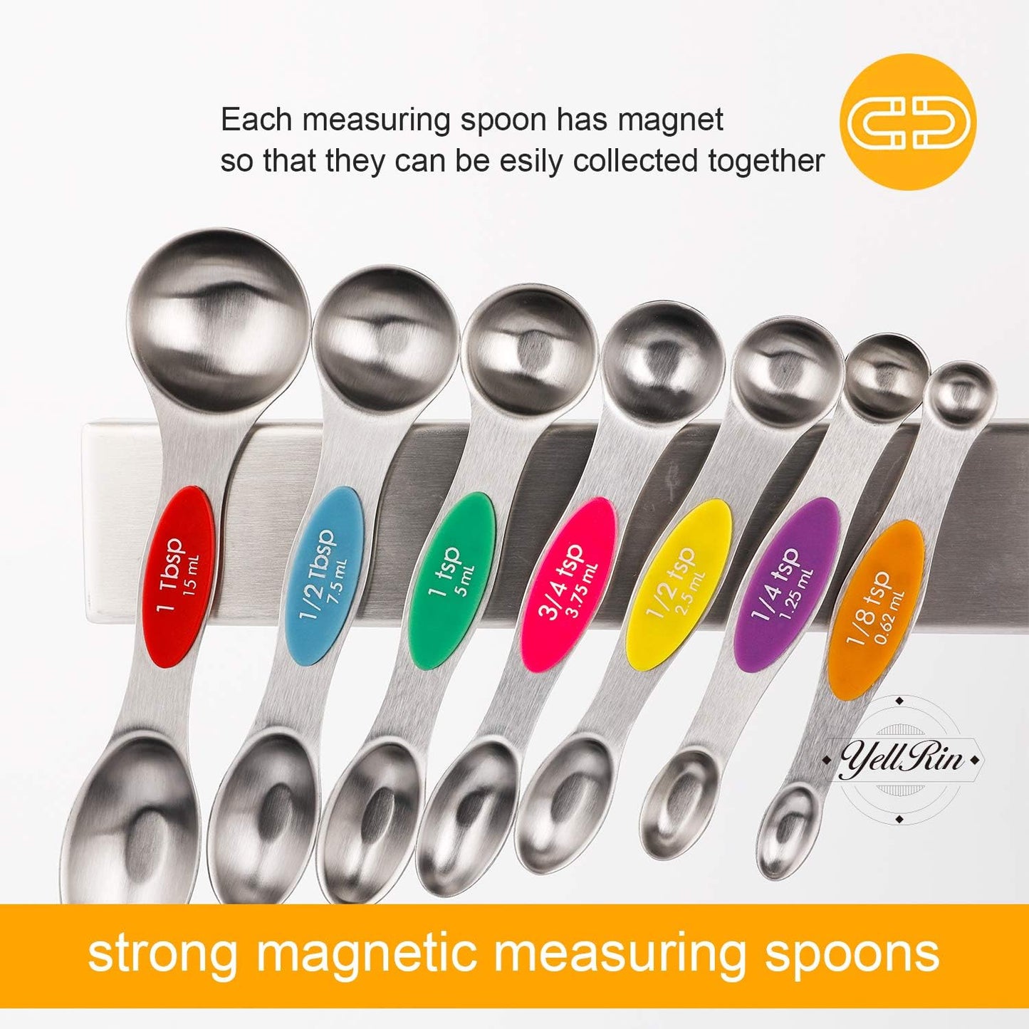 Magnetic Measuring Spoons Set of 8 Stainless Steel Dual Sided Stackable Measuring Spoons Nesting