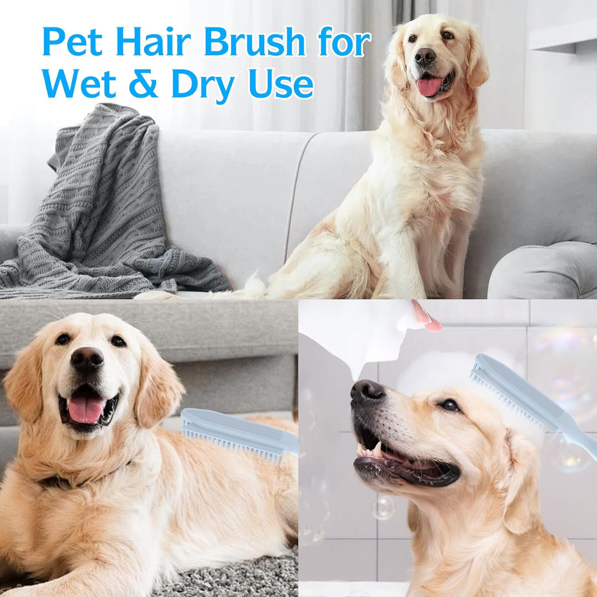 Rubber Broom Carpet Rake for Pet Hair Removal, Fur Remover Broom with 59" Adjustable Handle