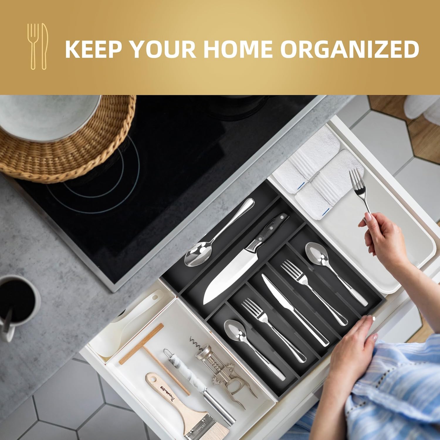 Silverware Organizer Kitchen Drawer Organizer Utensil Organizer Bamboo Silverware Holder Cutlery
