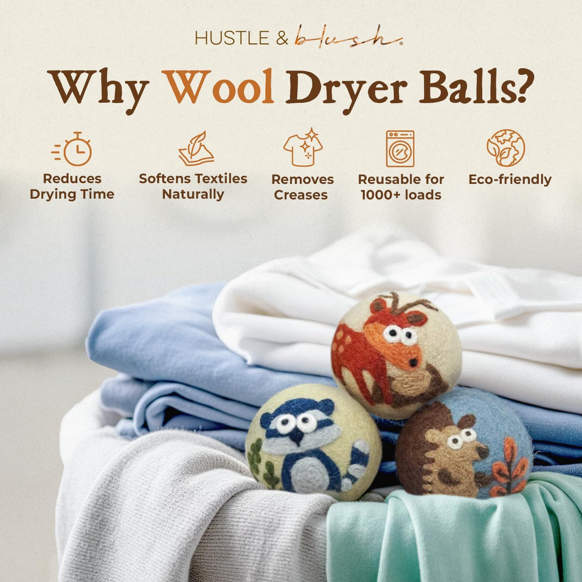 Fluff Ewes Wool Dryer Balls 3 Pack Premium New Zealand Wool Laundry Balls for Dryer, No Static
