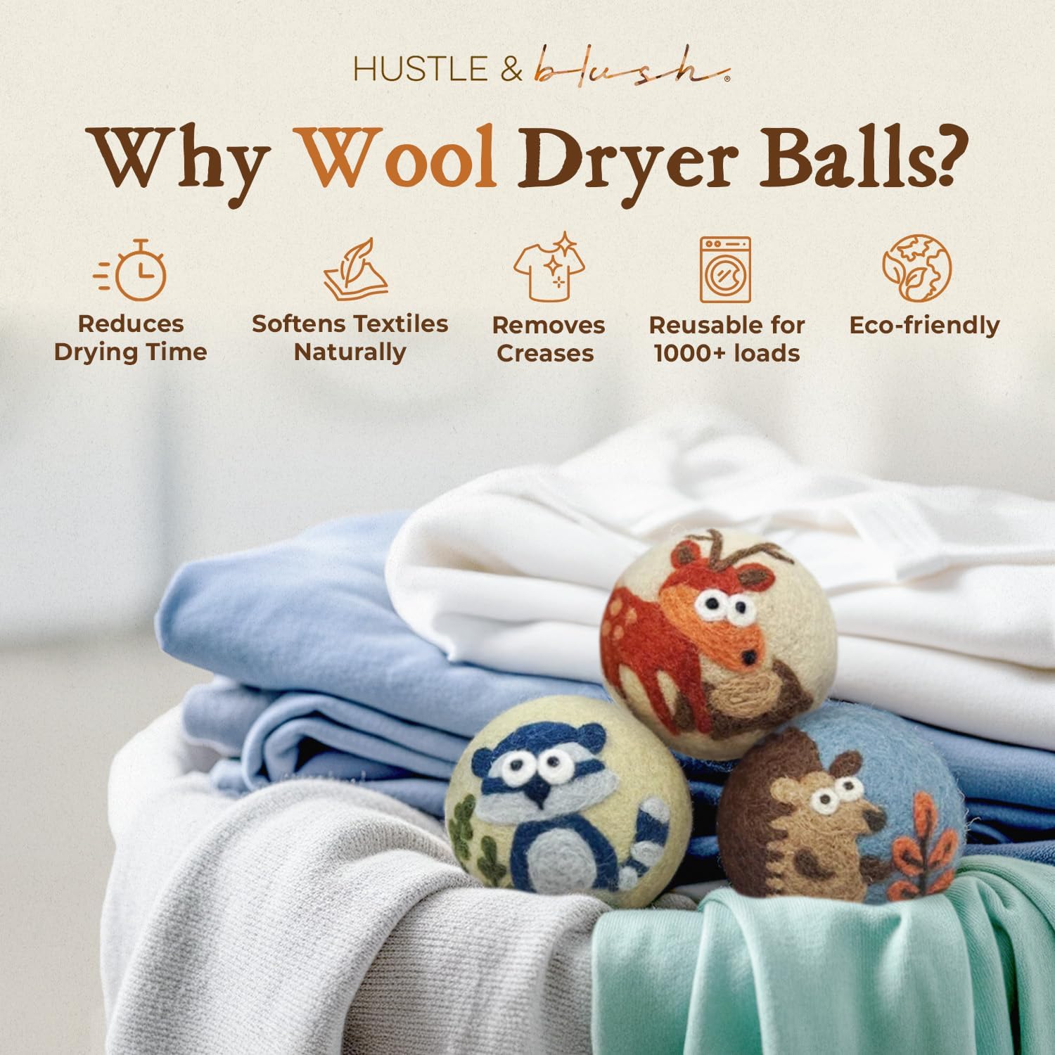 Fluff Ewes Wool Dryer Balls 3 Pack Premium New Zealand Wool Laundry Balls for Dryer, No Static