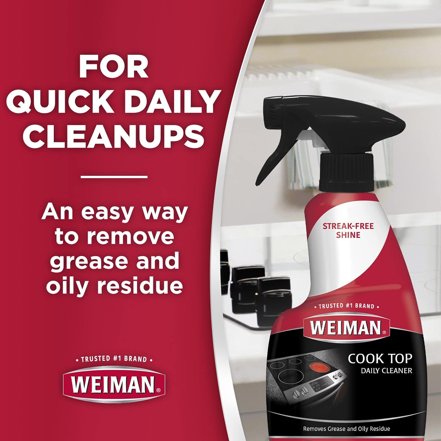Weiman Glass Cooktop Cleaner & Polish For Daily Use on Ceramic, Induction Stove Top, Removes Grease