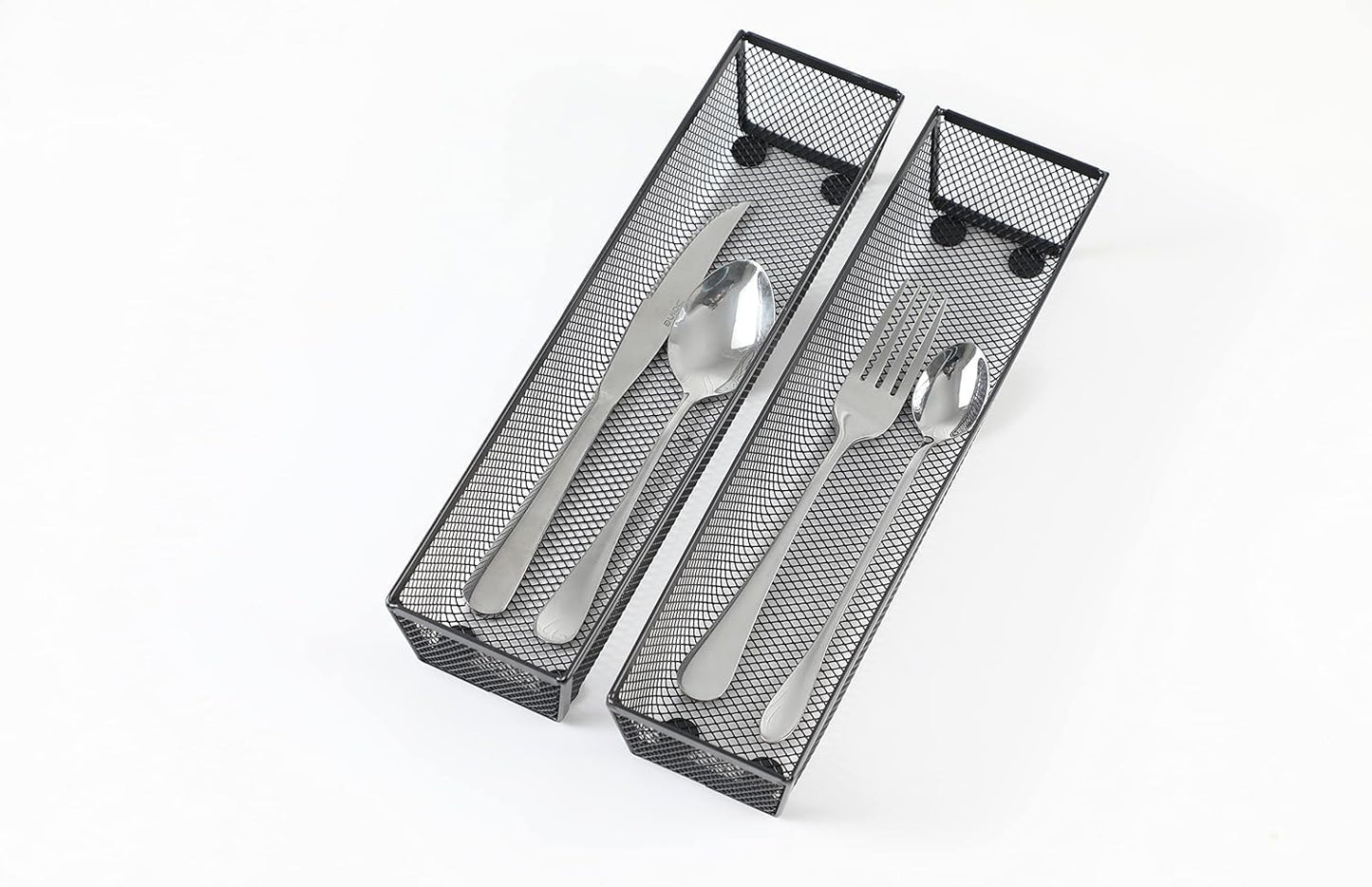 BYCY Silverware Drawer Organizer, Mesh Utensil Organizer for Kitchen Storage, Black Steel Metal